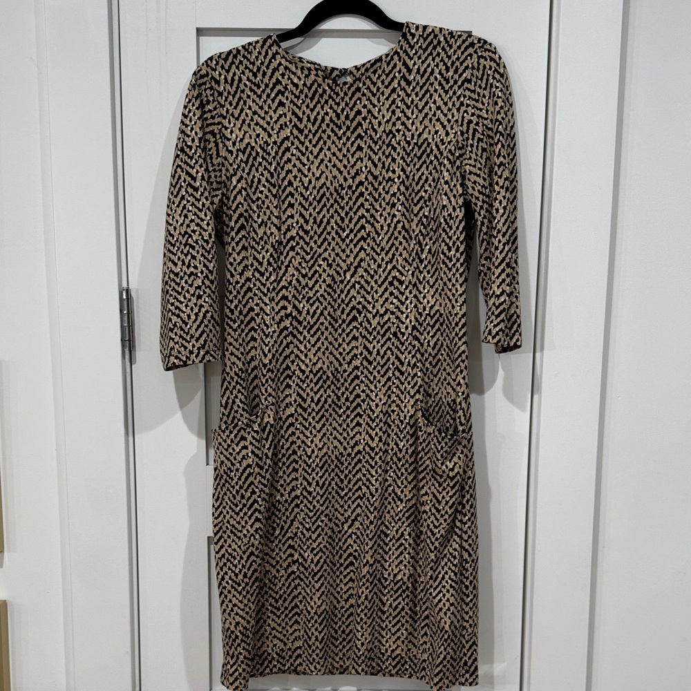 J. McLaughlin Black and Tan Long Sleeve Dress